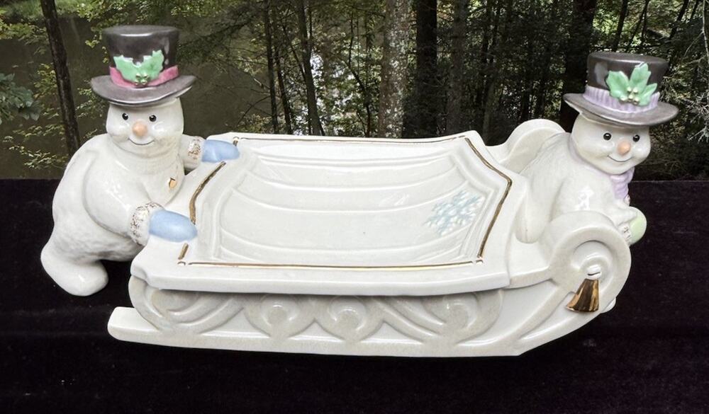 Lenox Snowman Candy Tray 2000 Christmas Collection Porcelain Sleigh Dish EUC